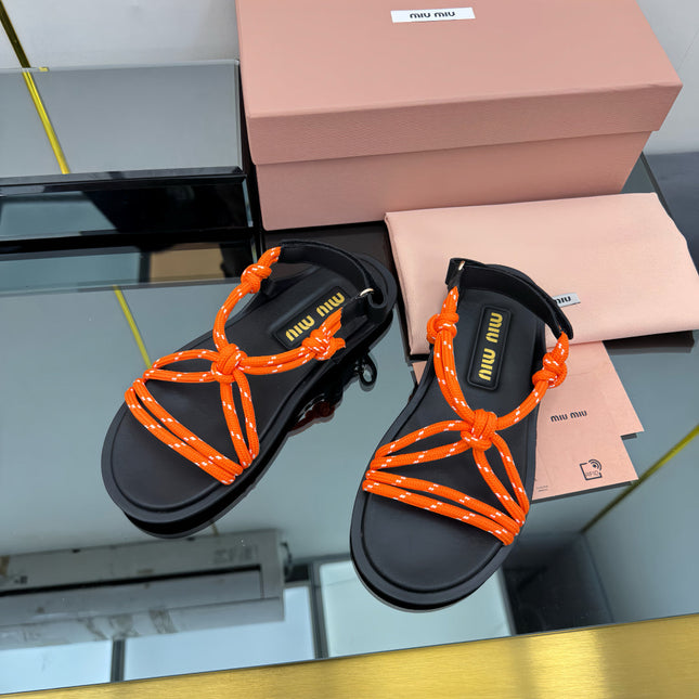 RIVIERE SANDALS IN BLACK CALFSKIN ORANGE CORD