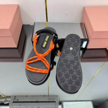 RIVIERE SANDALS IN BLACK CALFSKIN ORANGE CORD