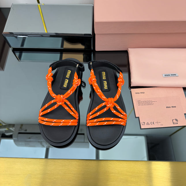 RIVIERE SANDALS IN BLACK CALFSKIN ORANGE CORD