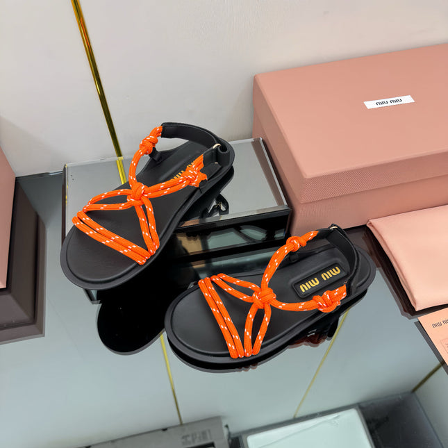 RIVIERE SANDALS IN BLACK CALFSKIN ORANGE CORD