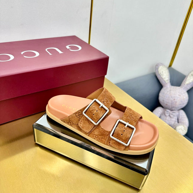 GG SANDALS IN ORANGE LAMBSKIN MIX SUEDE EMBOSSED LOGO