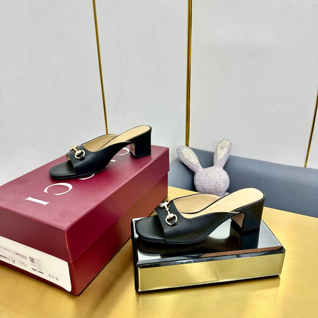 GG HIGH HEELS 65 IN BLACK CALFSKIN WITH GOLD HARDWARE