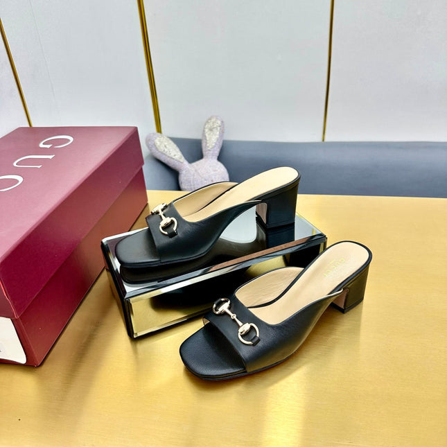 GG HIGH HEELS 65 IN BLACK CALFSKIN WITH GOLD HARDWARE