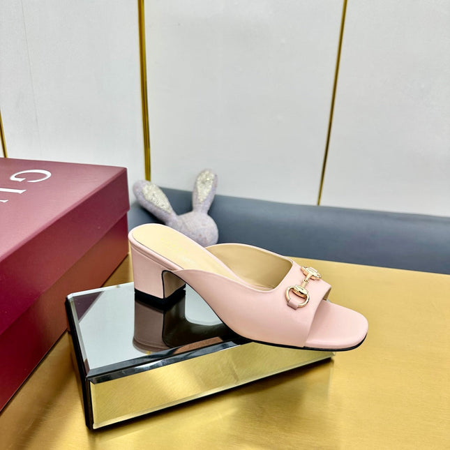GG HIGH HEELS 65 IN PINK CALFSKIN WITH GOLD HARDWARE