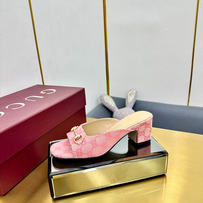 GG HIGH HEELS 65 IN PINK FABRIC WITH GOLD HARDWARE