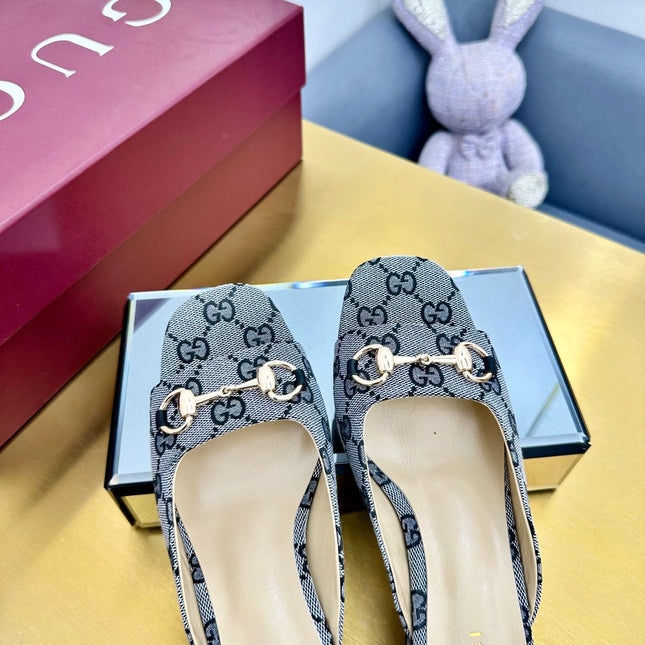 GG HIGH HEELS 65 IN GREY FABRIC WITH GOLD HARDWARE