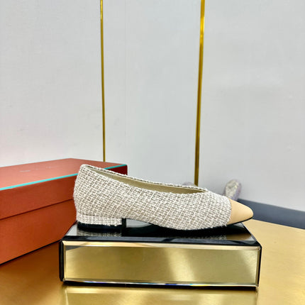BALLET IN WHITE TWEED MIX BEIGE LAMBSKIN