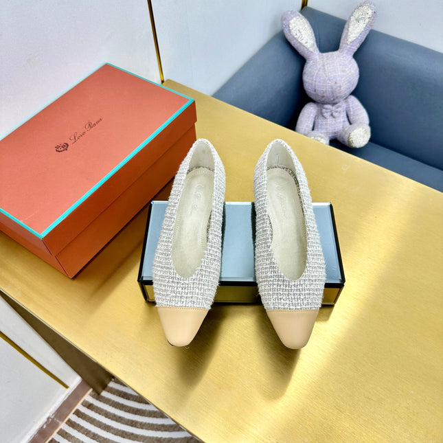 BALLET IN WHITE TWEED MIX BEIGE LAMBSKIN
