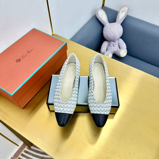 BALLET IN WHITE TWEED MIX BLACK LAMBSKIN