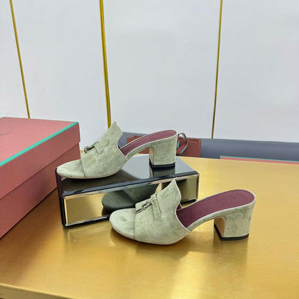 LP BLOCK HEEL SANDALS 25S IN SAGE GREEN SUEDE