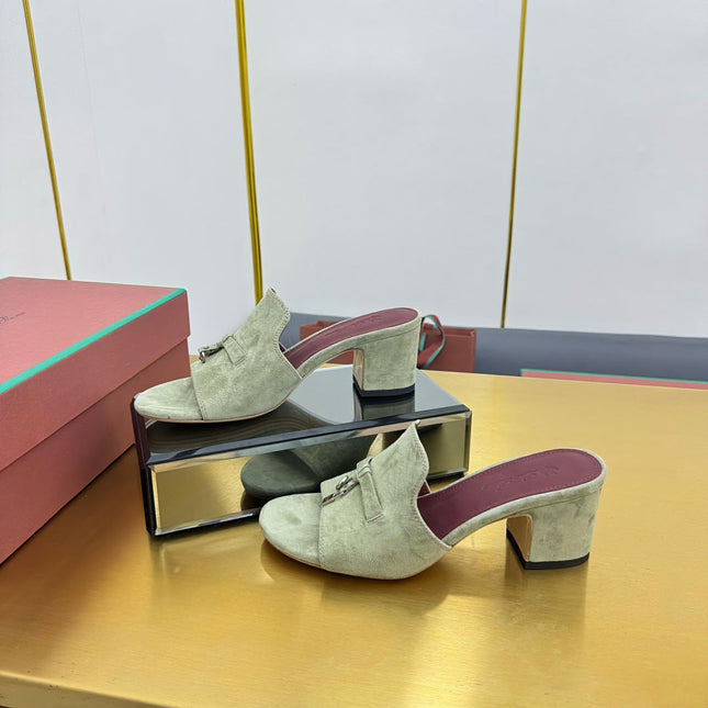 LP BLOCK HEEL SANDALS 25S IN SAGE GREEN SUEDE