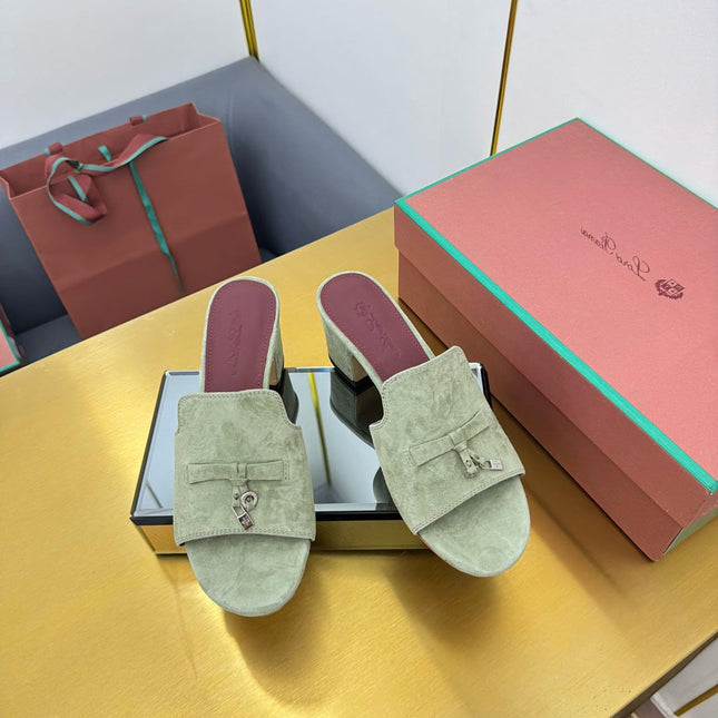 LP BLOCK HEEL SANDALS 25S IN SAGE GREEN SUEDE