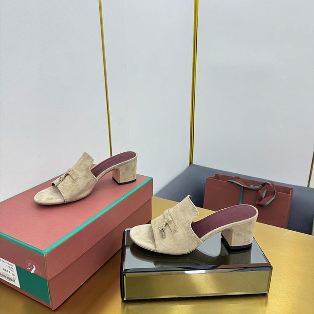 LP BLOCK HEEL SANDALS 25S IN BEIGE SUEDE