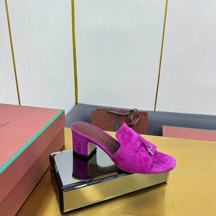 LP BLOCK HEEL SANDALS 25S IN DARK PURPLE SUEDE