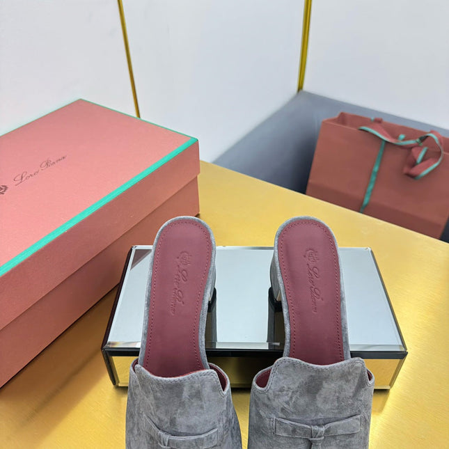 LP BLOCK HEEL SANDALS 25S IN DARK GRAY SUEDE