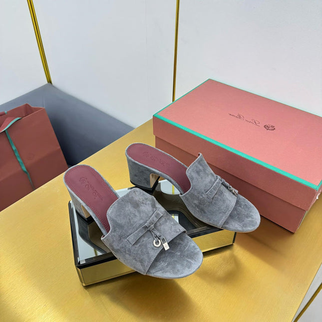 LP BLOCK HEEL SANDALS 25S IN DARK GRAY SUEDE