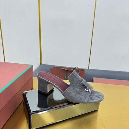 LP BLOCK HEEL SANDALS 25S IN DARK GRAY SUEDE