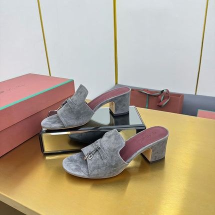 LP BLOCK HEEL SANDALS 25S IN DARK GRAY SUEDE