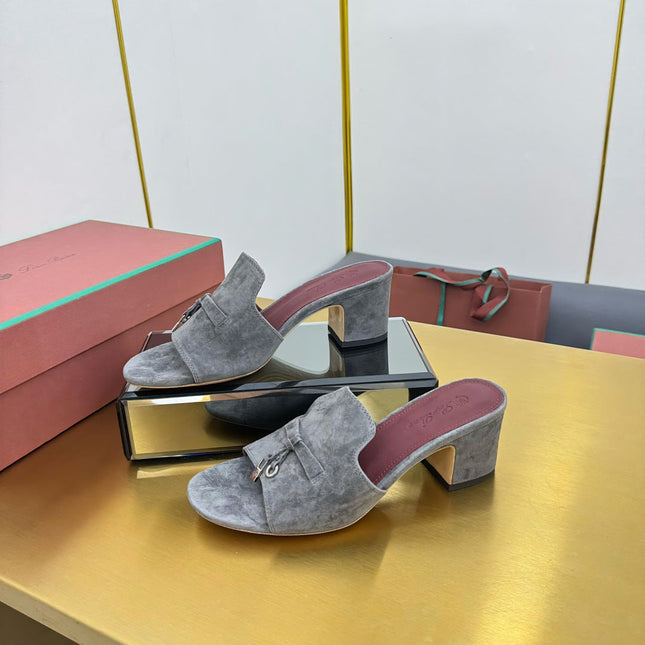 LP BLOCK HEEL SANDALS 25S IN DARK GRAY SUEDE