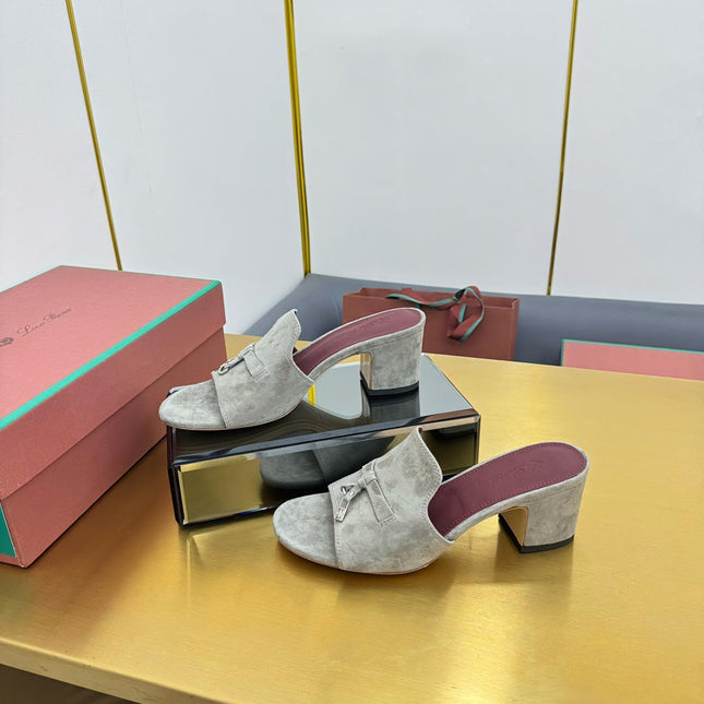 LP BLOCK HEEL SANDALS 25S IN MOSS GRAY SUEDE