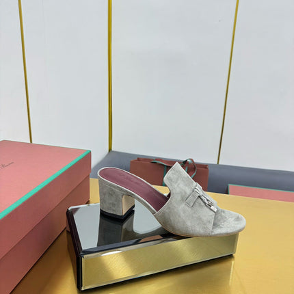 LP BLOCK HEEL SANDALS 25S IN MOSS GRAY SUEDE