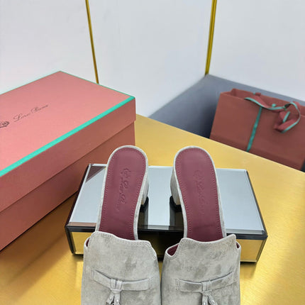 LP BLOCK HEEL SANDALS 25S IN MOSS GRAY SUEDE