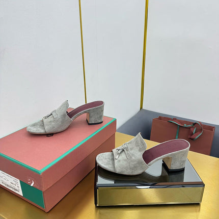 LP BLOCK HEEL SANDALS 25S IN MOSS GRAY SUEDE