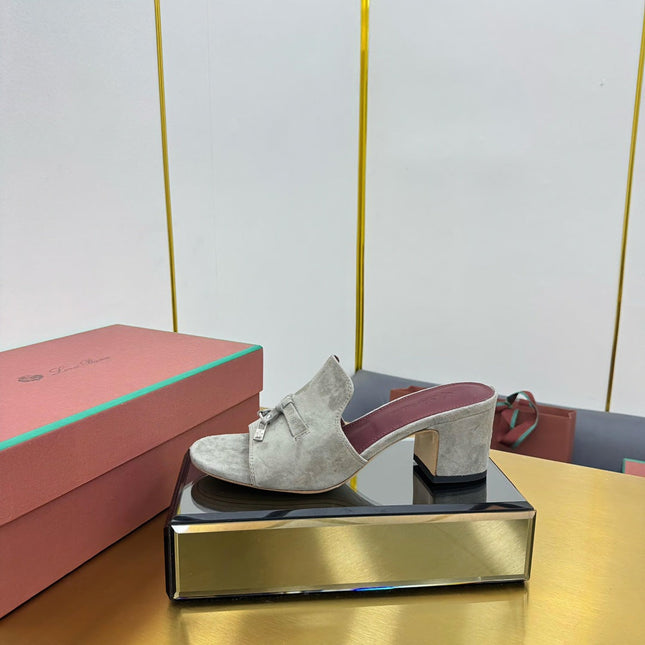 LP BLOCK HEEL SANDALS 25S IN MOSS GRAY SUEDE