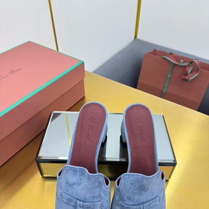 LP BLOCK HEEL SANDALS 25S IN DARK BLUE SUEDE