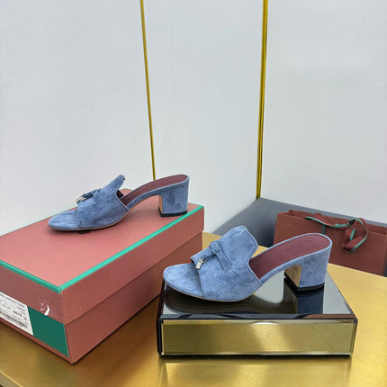 LP BLOCK HEEL SANDALS 25S IN DARK BLUE SUEDE