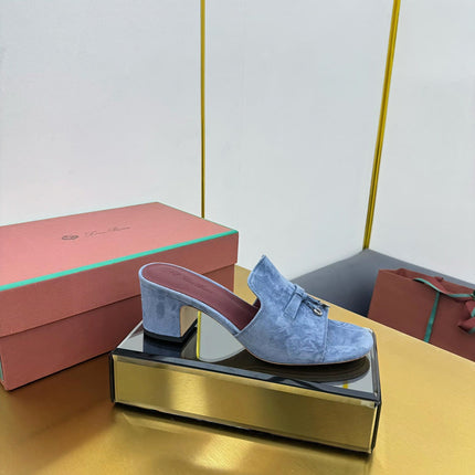 LP BLOCK HEEL SANDALS 25S IN DARK BLUE SUEDE