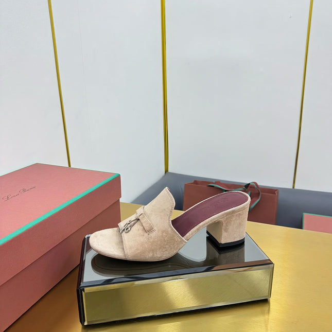 LP BLOCK HEEL SANDALS 25S IN TAUPE BEIGE SUEDE