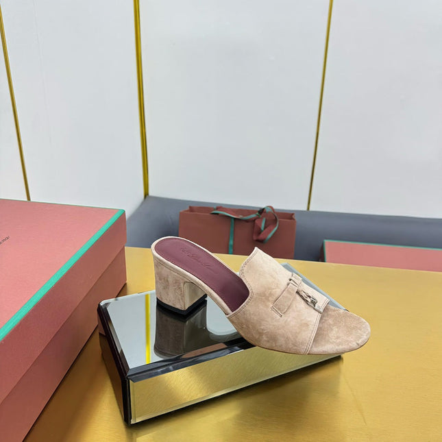 LP BLOCK HEEL SANDALS 25S IN TAUPE BEIGE SUEDE