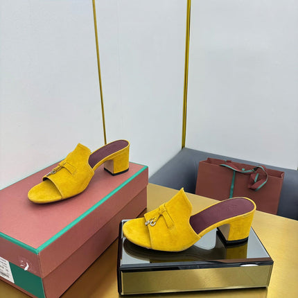 LP BLOCK HEEL SANDALS 25S IN DARK YELLOW SUEDE