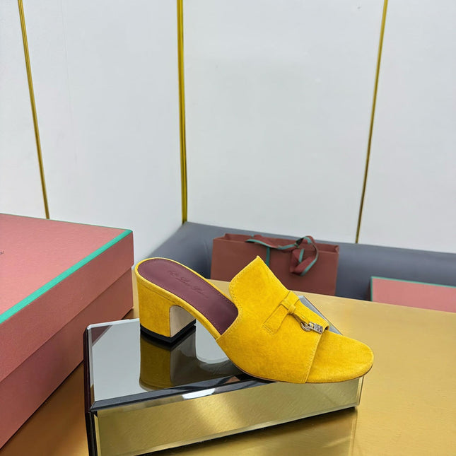 LP BLOCK HEEL SANDALS 25S IN DARK YELLOW SUEDE