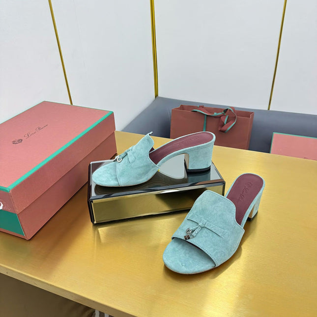 LP BLOCK HEEL SANDALS 25S IN POWDER BLUE SUEDE