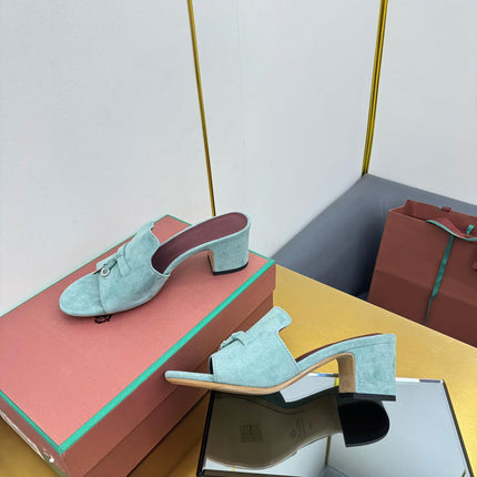 LP BLOCK HEEL SANDALS 25S IN POWDER BLUE SUEDE