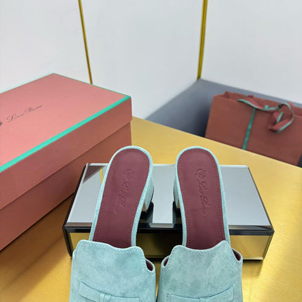 LP BLOCK HEEL SANDALS 25S IN POWDER BLUE SUEDE