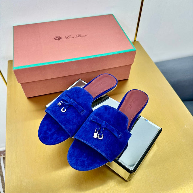 LP SANDALS 25S IN NAVY BLUE SUEDE WITH SILVER HARDWARE