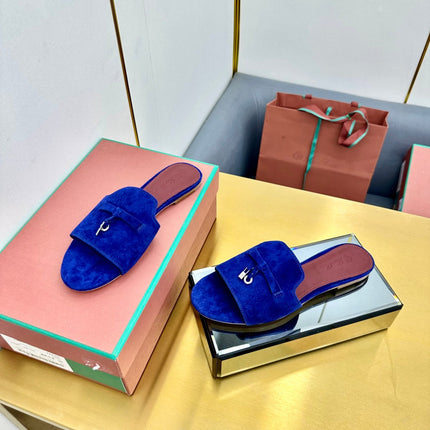 LP SANDALS 25S IN NAVY BLUE SUEDE WITH SILVER HARDWARE