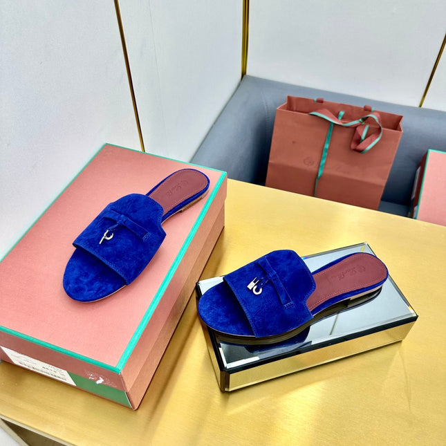 LP SANDALS 25S IN NAVY BLUE SUEDE WITH SILVER HARDWARE