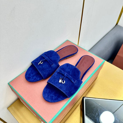 LP SANDALS 25S IN NAVY BLUE SUEDE WITH SILVER HARDWARE