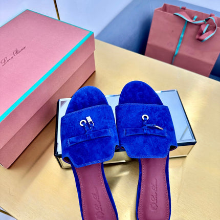 LP SANDALS 25S IN NAVY BLUE SUEDE WITH SILVER HARDWARE