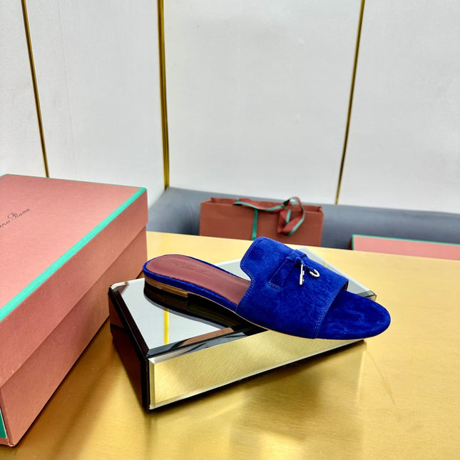 LP SANDALS 25S IN NAVY BLUE SUEDE WITH SILVER HARDWARE