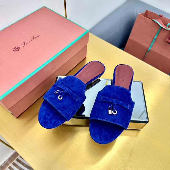 LP SANDALS 25S IN NAVY BLUE SUEDE WITH SILVER HARDWARE