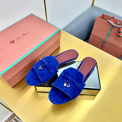 LP SANDALS 25S IN NAVY BLUE SUEDE WITH SILVER HARDWARE