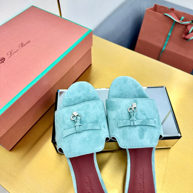 LP SANDALS 25S IN POWDER BLUE SUEDE WITH SILVER HARDWARE