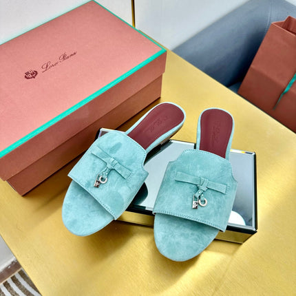 LP SANDALS 25S IN POWDER BLUE SUEDE WITH SILVER HARDWARE