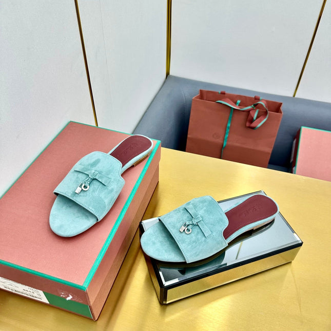 LP SANDALS 25S IN POWDER BLUE SUEDE WITH SILVER HARDWARE