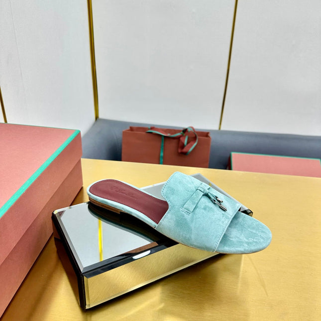 LP SANDALS 25S IN POWDER BLUE SUEDE WITH SILVER HARDWARE